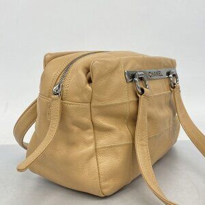 Chanel Handbag Choco Bar Caviar Leather Beige Silver